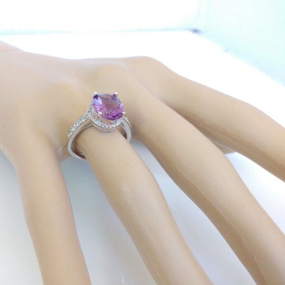 Amethyst 3 Carats Ring Sterling Silver Size 6-3/4 - Picture 8 of 8